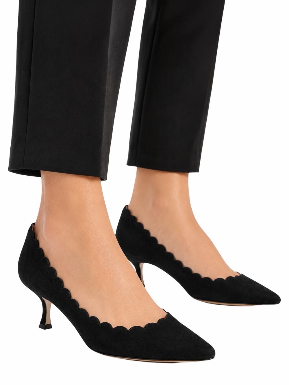 Manolo Blahnik Srilasca 50 Suede Scalloped Pump Black Size 38.5